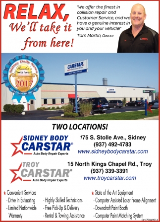 Collision Repair and Customer Service, Sidney Body Carstar, Sidney, OH