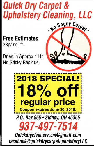 Redding Voortdurende Oefenen 2018 Special 10% off regular price, Quick Dry Carpet & Upholstery Cleaning,  LLC, Sidney, OH